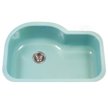 Houzer MT Porcela Series Porcelain Enamel Steel Undermount Offset Single Bowl Kitchen Sink, Mint Kitchen Sink - Undermount Houzer